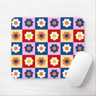 Retro Cute colourful Flowers Pattern Mouse Mat