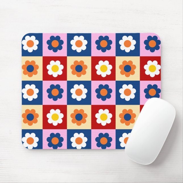 Retro Cute colourful Flowers Pattern  Mouse Mat (With Mouse)