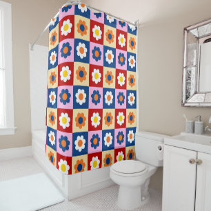 Retro Cute colourful Flowers Pattern Shower Curtain