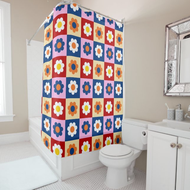 Retro Cute colourful Flowers Pattern  Shower Curtain (In Situ)