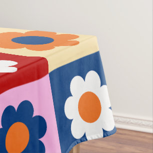 Retro Cute colourful Flowers Pattern Tablecloth