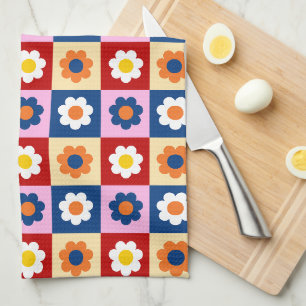 Retro Cute colourful Flowers Pattern Tea Towel