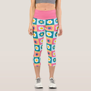 Retro Cute colourful Pastel Flowers Pattern Capri Leggings