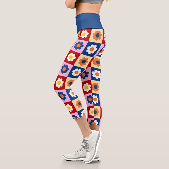 Retro Cute colourful Pastel Flowers Pattern  Capri Leggings (Left)