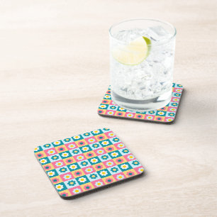 Retro Cute colourful Pastel Flowers Pattern Coaster