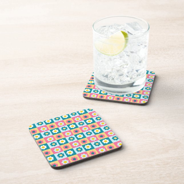 Retro Cute colourful Pastel Flowers Pattern  Coaster (Right Side)
