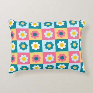 Retro Cute colourful Pastel Flowers Pattern Decorative Cushion