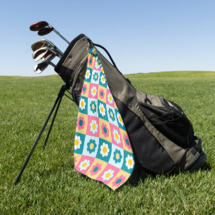 Retro Cute colourful Pastel Flowers Pattern Golf Towel