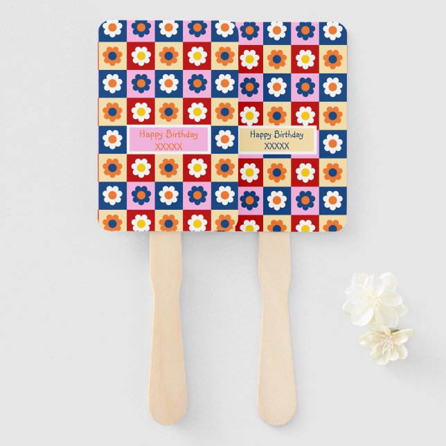 Retro Cute colourful Pastel Flowers Pattern  Hand Fan (Front and Back)