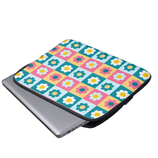 Retro Cute colourful Pastel Flowers Pattern  Laptop Sleeve (Front Bottom)