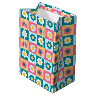 Retro Cute colourful Pastel Flowers Pattern Medium Gift Bag