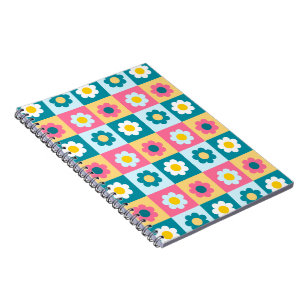 Retro Cute colourful Pastel Flowers Pattern Notebook