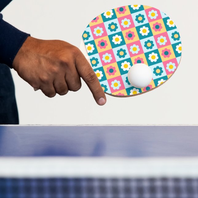 Retro Cute colourful Pastel Flowers Pattern  Ping Pong Paddle (Insitu)