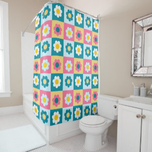 Retro Cute colourful Pastel Flowers Pattern Shower Curtain