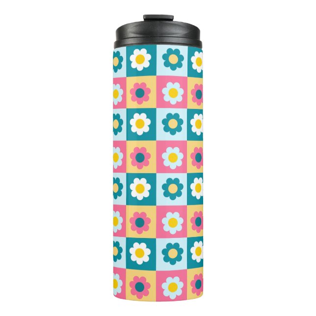 Retro Cute colourful Pastel Flowers Pattern  Thermal Tumbler (Front)