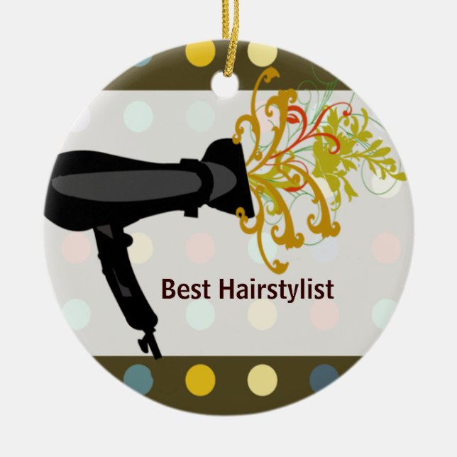 Retro Cute Colourful Salon Hair Stylist Ceramic Tree Decoration (Front)