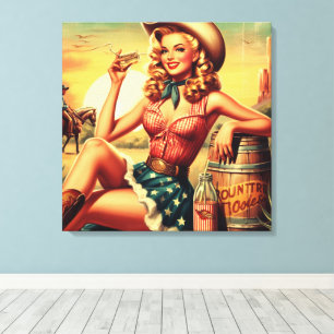 Retro Cute Cowgirl Canvas Print