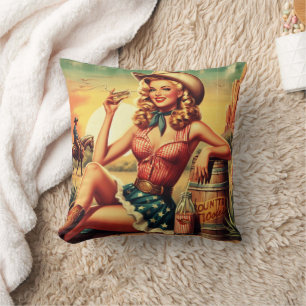 Retro Cute Cowgirl Cushion