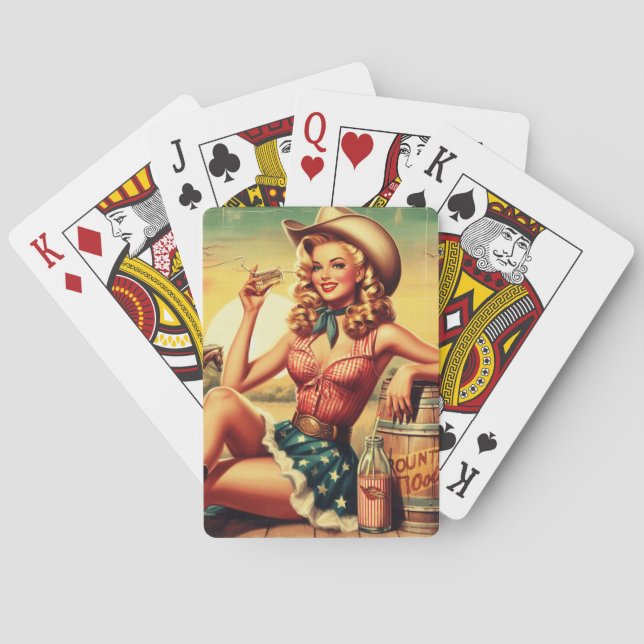 Retro Cute Cowgirl Playing Cards (Back)