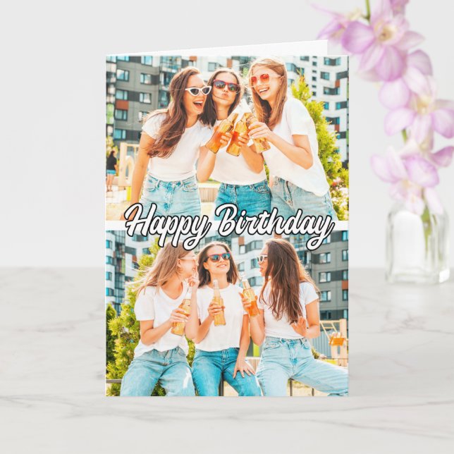 Retro Cute Custom 2-photos Template Happy Birthday (Orchid)
