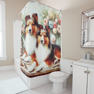 Retro Cute Dogs Oil Painting Shower Curtain