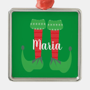Retro Cute Elf Feet Christmas Present Metal Tree Decoration