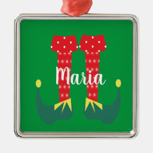 Retro Cute Elf Feet Christmas Present Metal Tree Decoration