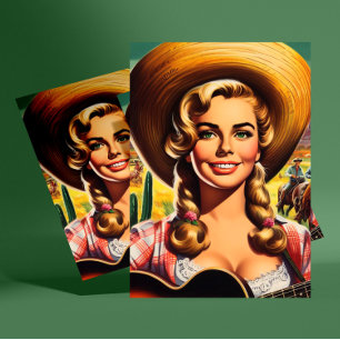 Retro Cute Farm Woman Postcard