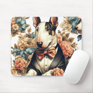 Retro Cute Floral Bull Terrier Mouse Mat
