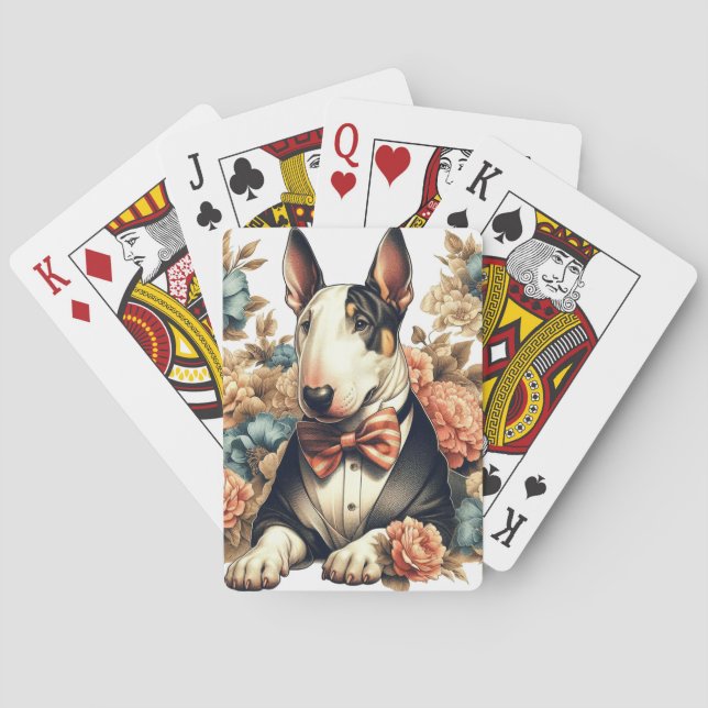 Retro Cute Floral Bull Terrier Playing Cards (Back)