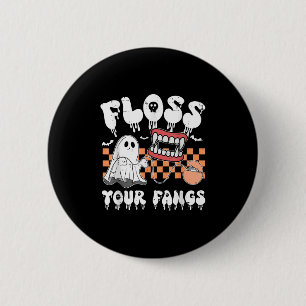 Retro Cute Floss Your Fangs Funny Dental Halloween 6 Cm Round Badge