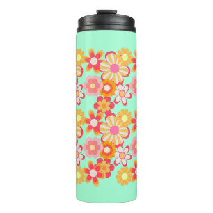 Retro Cute Flower Design Mint Green Thermal Tumbler