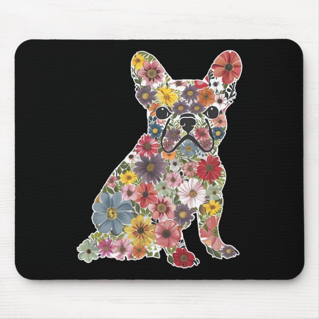 Retro Cute French Bulldog Floral Pet Dog Animal Lo Mouse Mat (Front)