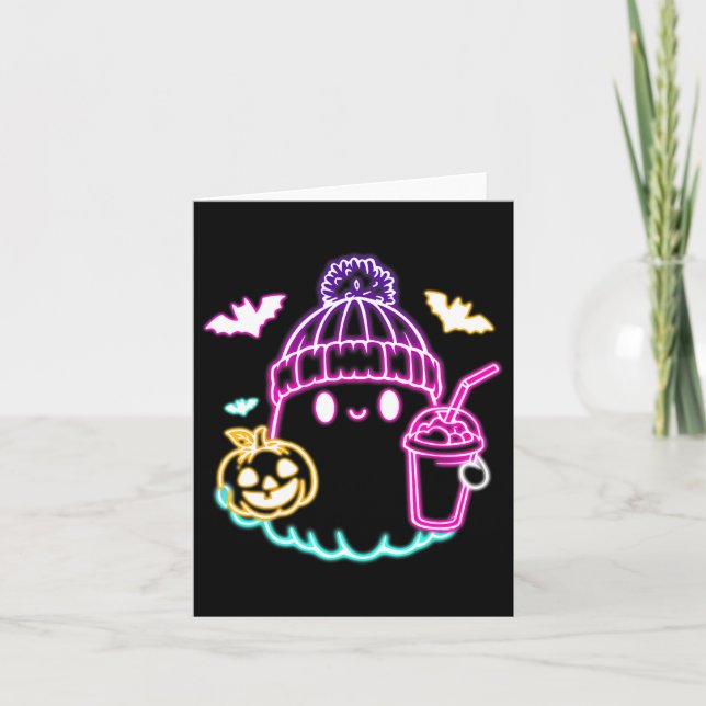 Retro Cute Ghost Coffee Drinking Spooky Halloween  Card (Front)