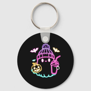 Retro Cute Ghost Coffee Drinking Spooky Halloween  Key Ring