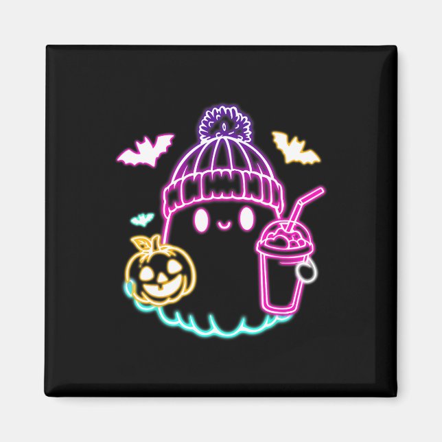 Retro Cute Ghost Coffee Drinking Spooky Halloween  Magnet (Front)