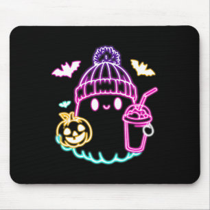 Retro Cute Ghost Coffee Drinking Spooky Halloween Mouse Mat