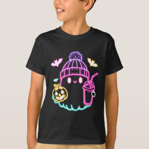 Retro Cute Ghost Coffee Drinking Spooky Halloween T-Shirt
