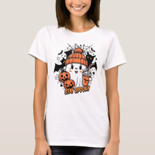 Retro Cute Ghost Coffee Pumpkin Spooky T-Shirt