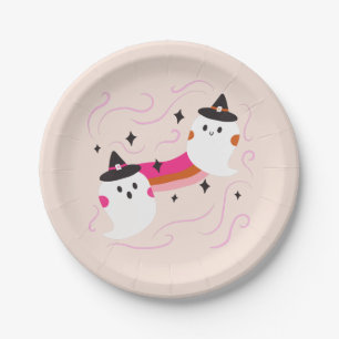 Retro Cute Ghost Kid's Halloween Party Paper Plate