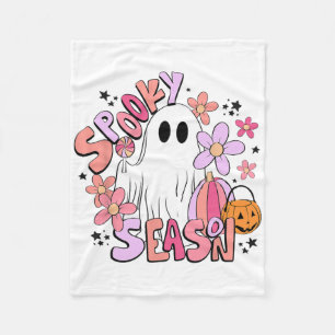Retro Cute Ghost Spooky Season Funny Halloween Fleece Blanket