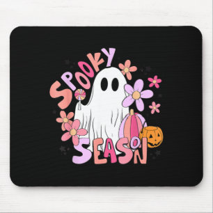 Retro Cute Ghost Spooky Season Funny Halloween Mouse Mat