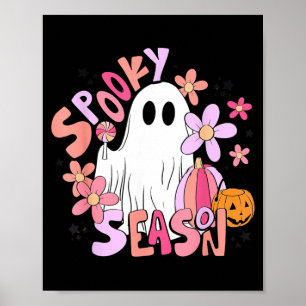 Retro Cute Ghost Spooky Season Funny Halloween Poster