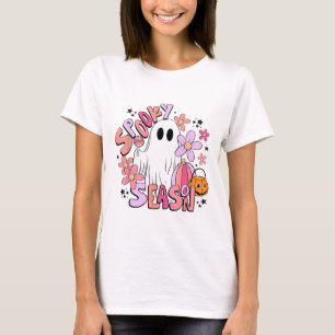 Retro Cute Ghost Spooky Season Funny Halloween  T-Shirt