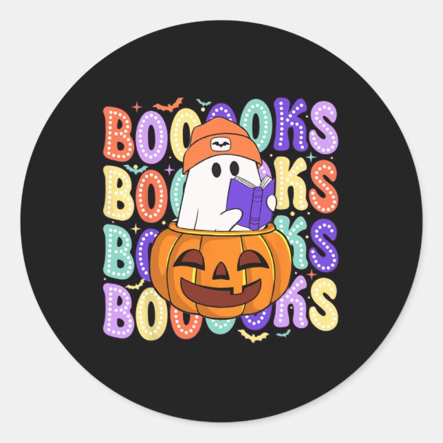 Retro Cute Ghost Teacher Halloween Librarian Read  Classic Round Sticker (Front)