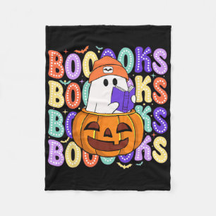 Retro Cute Ghost Teacher Halloween Librarian Read Fleece Blanket