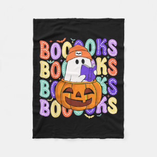 Retro Cute Ghost Teacher Halloween Librarian Read Fleece Blanket