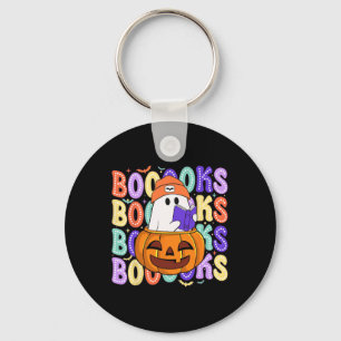 Retro Cute Ghost Teacher Halloween Librarian Read Key Ring