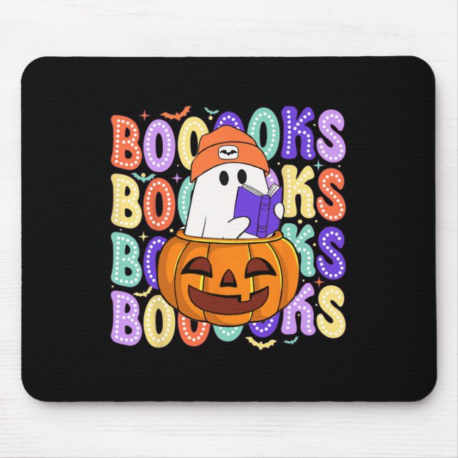 Retro Cute Ghost Teacher Halloween Librarian Read  Mouse Mat (Front)
