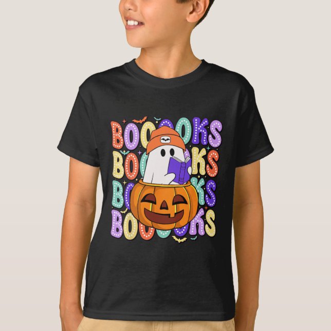 Retro Cute Ghost Teacher Halloween Librarian Read  T-Shirt (Front)